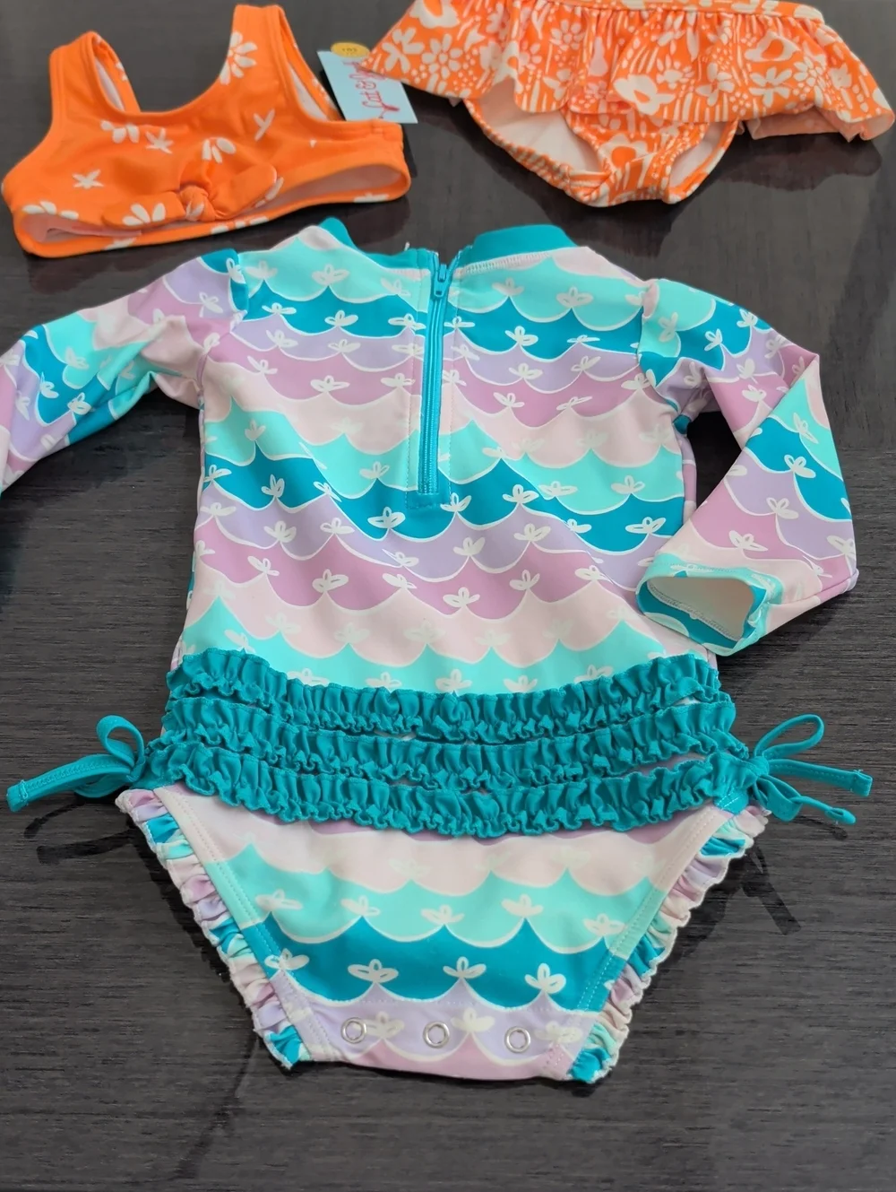 3 Piece Swimsuit Lot New Cat & Jack UPF 50+ RuffleButts Long Sleeve Girl 18/24M